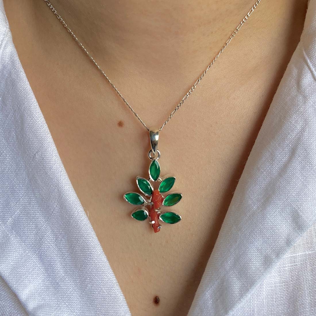 Red Coral / Green Onyx Pendant-(COR-P-59)